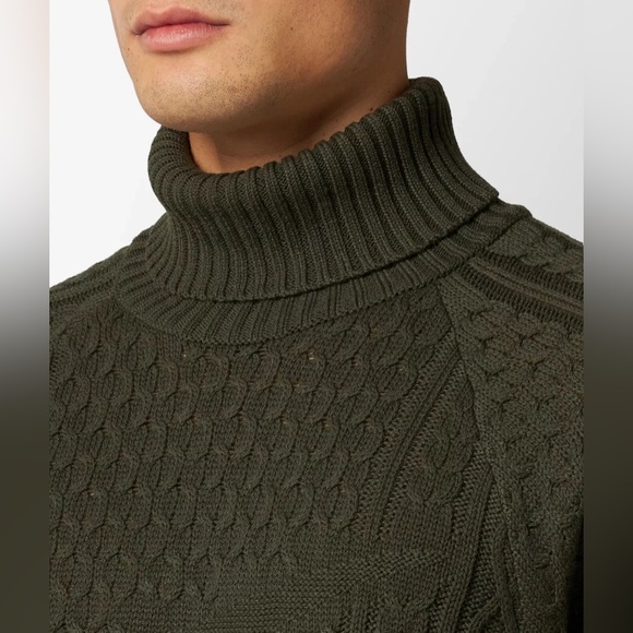 New Nike Life Cable Knit Turtleneck Cargo Khaki Sweater Men’s Size M FB7770-325 - Picture 2 of 8